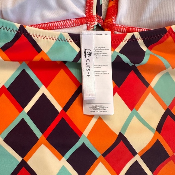 CUPSHE ~ Women’s Colorful Orange and Teal and Brown 1-Piece Swimwear size L - Picture 3 of 8